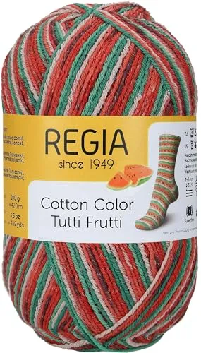 REGIA 4-fädig Cotton Tutti Frutti 9801621-02421 wassermelone Handstrickgarn, Sockengarn, 100g Knäuel