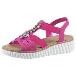 Rieker Plateausandale - Modische Sommerschuhe mit weicher Innensohle - Wanderschuhe mit Plateauabsatz, ideal für den Sommer. Genießen Sie den Komfort der gepolsterten Innensohle und das stylische Design in fuchsia.