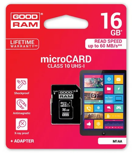 Speicherkarte MicroCARD microSDHC Karte 16GB Class 10 UHS-I mit Adapter bis zu 60 MB/s