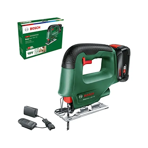 Bosch Akku Stichsäge EasySaw 18V-70 - Sägen – Kompakte und benutzerfreundliche Stichsäge für Einsteiger, ideal für präzise Schnitte bis 70 mm in Holz, mit schnellem Sägeblattwechsel und variabler Geschwindigkeitsregulierung.