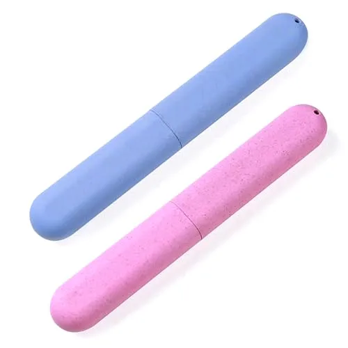 JDXun 2 Stück Zahnbürsten Etui, Tragbare Zahnbürstenhülle, Zahnbürsten Box Umweltfreundliche Reise Zahnbürste Schutzhülle Geeignet für Reisen, Familie (Blau & Rosa)