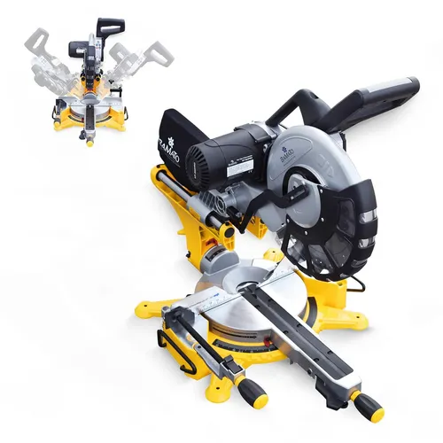 BAMATO Zug- Kapp- und Gehrungssäge KP-350PRO - Sägen - Hochwertige Kapp-Zugsäge mit Sanftanlauf und 45° Schwenkbereich, ideal für Laminat- und Parkettverlegung.