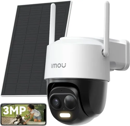 Imou 2K Solar Überwachungskamera Aussen Akku mit AI Personen-/Fahrzeugerkennung, 360° PTZ WLAN IP Kamera Outdoor Kabellos, Farbnachtsicht, 2-Wege-Audio, Sirene, Privatmodus, IP65, Kompatibel mit Alexa