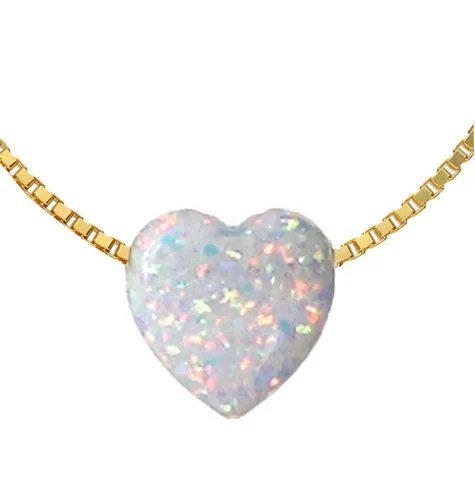 Edellis Kette mit Anhänger - Weiße Opal Herz Halskette - Kette aus 14 Karat goldgefülltem Material, verstellbar von 45 bis 48 cm, ideal für besondere Anlässe oder als elegantes Everyday-Accessoire.