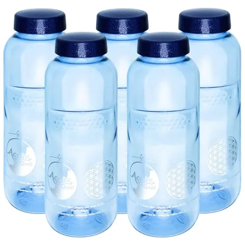 Tritan Trinkflaschen 0,5L, AcalaQuell Grip, 5er Supersparset mit Blume des Lebens