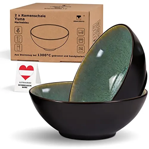 Ramen Schüssel Set 2 Keramik 20cm 900-1000ml Suppenschale Salatschüssel Pho Suppe Schüssel Bowl Ramen Nudeln Müslischalen A-B Ware eventuell mit kleinen Glasurfehlern Pho Suppe Bowl Schüssel (Grün)
