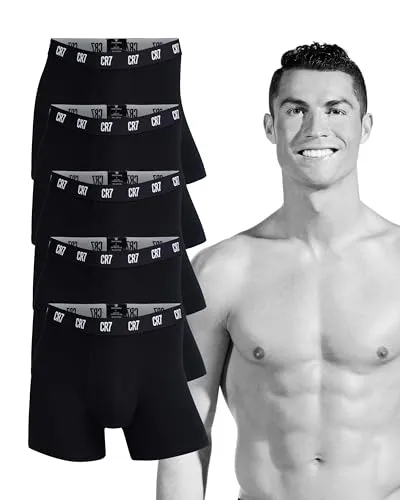 CR7 Cristiano Ronaldo 5P Organic Cotton Trunks Schwarz - Herrenunterhosen aus 95% Bio-Baumwolle für höchsten Tragekomfort und Atmungsaktivität – nachhaltig produziert und mit sportlichem CR7-Bund für einen eleganten Look.