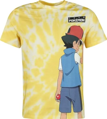 Pok�mon T Shirt Ash and Pikachu Nue offiziell Unisex Gelb Allover Print XS
