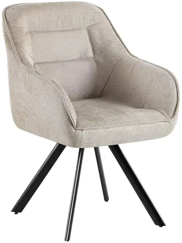 CLP Esszimmerstuhl drehbar Pettuli, 180° schwenkbarer Sessel mit Armlehnen und Rückenlehne, Polsterstuhl bis 150 kg belastbar, Farbe:Creme, Material:Stoff