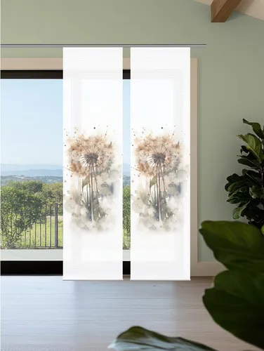 HOME in green Schiebegardine AMARANDE (2 St) – Elegante Bambusoptik - Die halbtransparente Schiebegardine AMARANDE mit zartem Pusteblumen-Design schafft eine harmonische Atmosphäre in jedem Raum. Praktisches Set für individuelle Raumgestaltungen und mühelose Handhabung.