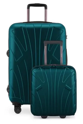 Suitline - Kofferset für EasyJet - Unter-Sitz Trolley kleines Handgepäck 45x36x20 cm + Check-In Reisekoffer für 15 kg Gepäck, ABS, 4 Rollen, TSA Schloss, Aquagrün