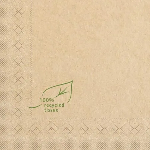 Mank Tissue Serviette aus Recycled Tissue in Naturbraun, Servietten für die Gastronomie, Hochzeiten oder Events (100, 33 x 33 cm, 1/4-Falz)