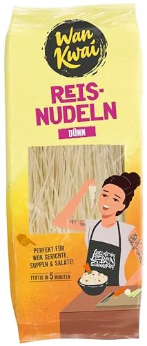 Produktbild Wan Kwai Reisnudeln dünn 200g – Authentischer Genuss für Wok, Suppen & Salate. Vegan & glutenfrei. Schnell zubereitet in 5 Minuten.
