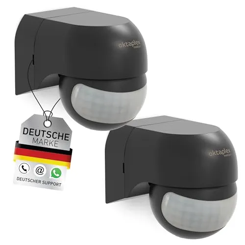 Oktaplex 2er Set Ana Bewegungsmelder Aussen - Wetterfester Bewegungsmelder mit 12m Reichweite und 180° Erfassungswinkel, ideal für Sicherheit im Außenbereich.