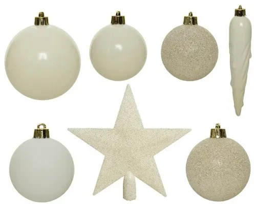 Christbaumschmuck 8cm Kugeln Glanz matt Glitter Mix 023377 Wollweiss 33 x