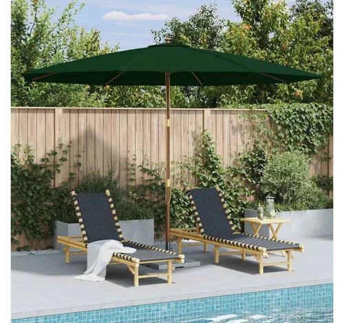 Furnicato Sonnenschirm mit Holzmast 350 cm in Grün - Sonnenschirm mit robustem Holzmast, UV-beständig und leicht zu reinigen. Ideal für schattige Plätzchen im Garten, stabil und langlebig.