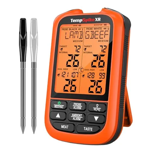 ThermoPro TempSpike Kabelloses Funk Fleischthermometer - Bratenthermometer mit 300m Reichweite, stabiler HF-Technologie und wasserdichter Sonde für müheloses Grillen ohne Kabelsalat.