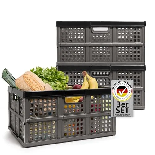 Hausfelder Klappbox 45L 3er Set – Faltbare Klappkiste für Einkäufe & Transport - Praktisches 3er Set Klappboxen mit 45L Volumen, ideal für Einkäufe, Haushalt oder Camping. Robust und faltbar, spart Platz im Auto oder Zuhause. Vielseitig einsetzbar und stabil für hohe Traglast.