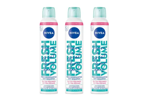 Nivea Trockenshampoo Hair Care Trockenshampoo Fresh Volume mild vegan 3 x 200 ml, 3-tlg., Hinterlässt keine weißen Rückstände und trocknet das Haar nicht aus
