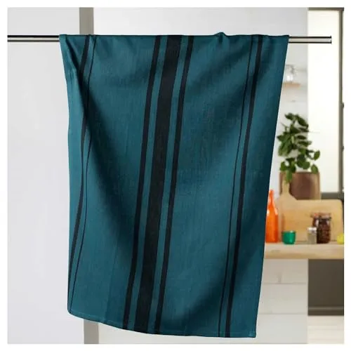 MACOSA U1731207_x3 Geschirrtücher 3er Set Petrol 100% Baumwolle gestreift Küchenhandtücher Küchentuch Trockentuch-Set Abtrockentuch (Petrol)
