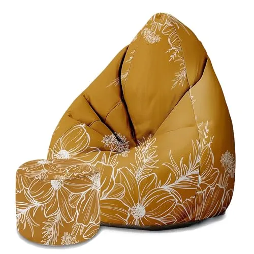 DreamRoots Sitzsack Erwachsene mit Füllung 80x80x120cm - Bean Bag Chair - Sitzsäcke mit Lehne und Hocker und Bezug - Sitzsack Sessel - Chill Sessel Velvet Sunset Elegant