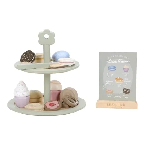 Little Dutch Etagere aus Holz mit Kuchen, Macarons, Muffins, Keksen und Menü-Karte großes Set für Kinder - Mint