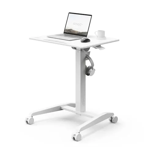 SENSE7 Stehpult Mobile Desk mit Rollen - Höhenverstellbarer Klappschreibtisch - Schreibtisch mit 70x52 cm, höhenverstellbar von 76 bis 111 cm für flexibles Arbeiten im Sitzen oder Stehen. Mit neigbarer Tischplatte und praktischen Rollen für Mobilität und Stabilität.