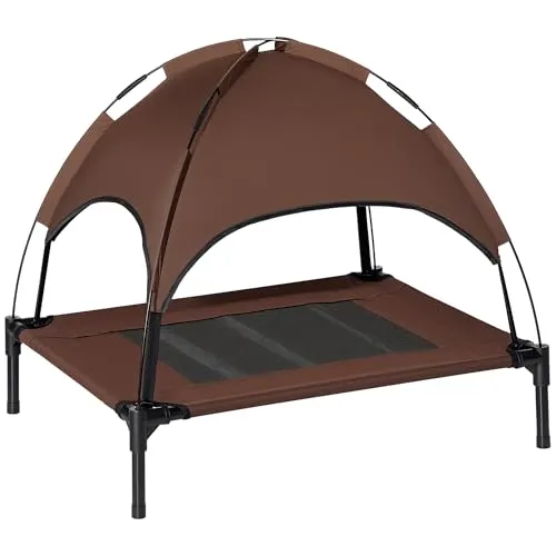 PawHut Erhöhtes Hundebett mit Baldachin - Hundebett für Outdoor mit erhöhtem Stand, schützt vor Insekten und bietet Schatten dank UV-beständigem Baldachin. Ideal für Camping und Reisen.