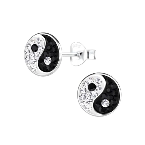 Monkimau - Yin Yang Ohrringe, Ohrstecker, Ohrschmuck - aus 925 Sterling Silber - für Damen und Mädchen - handgefertigt, hypoallergen und kleine Geschenkidee