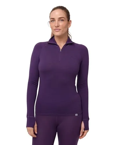 DANISH ENDURANCE Merino Shirt Damen, Reißverschluss & Rollkragen, Half Zip Langarmshirt, Lila, XL
