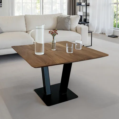 FINEBUY Couchtisch FB110214 - Quadratischer Sofatisch aus Akazie Massivholz - Moderne Couchtisch 60x60x40 cm, robustes Eisengestell für Stabilität und weiche Filzgleiter zum Schutz Deiner Böden. Ideal als eleganter Beistelltisch für jeden Wohnraum.