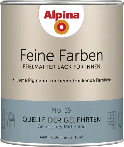 Alpina Feine Farben Lack No. 39 Quelle der Gelehrten - mittelblau edelmatt 750 ml - Farben & Lacke, hochwertiger edelmatter Lack für ein elegantes Finish und langlebige Farbtiefe.