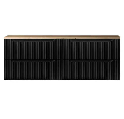 Lomadox Badmöbel Doppel Waschtisch-Unterschrank Set 160 cm schwarz gerillt Eiche - Unterschränke fürs Bad, elegantes Design mit Softclose-System und ideal für kleine Badezimmer dank reduzierter Tiefe.