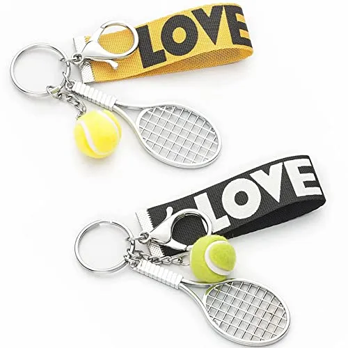 MFCGHXR 2 Stück Mini Tennisschläger Schlüsselanhänger Tennisschläger Metall Mini Tennisschläger mit Karabinerverschluss, geeignet für Autoschlüssel, Sportgeschenke