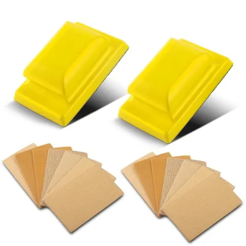 STAHLWERK Handschleifblock 2er Set mit P80 | P100 | P120 | P150 | P180 | P240 | P320 Körnung, Schleifblock | Schleifschwamm | Handschleifer aus PU-Schaumstoff mit Klett-Schleifmittel 70 x 115 mm