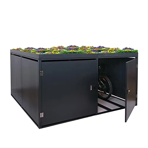 4er-Fahrradgarage mit Pflanzkasten HWC-L56b - abschließbare Fahrradbox aus verzinktem Stahl, idealer Schutz vor Diebstahl und stilvolle Gartenintegration