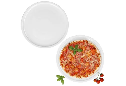 MamboCat Bianco XXL Pizzateller 2er Set - Ø33,5cm für 2 Personen - Pizzateller im XXL-Format aus hochwertigem Porzellan, ideal für Pizza, Beilagen und mehr. Stapelbar und spülmaschinengeeignet für einfache Reinigung und platzsparende Aufbewahrung.