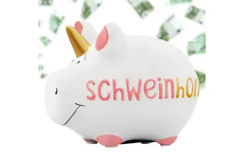 matches21 HOME & HOBBY Spardose Lustige Spardose Sparschwein Schwein-Horn bunt 12,5 cm, Keramik Kinder Erwachsenen Sparbüchse