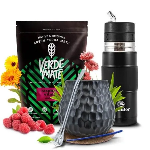 Mate Tee Verde Mate Raspberry Vitality Yerba 500g Yerbomos Becher Keramik 400ml