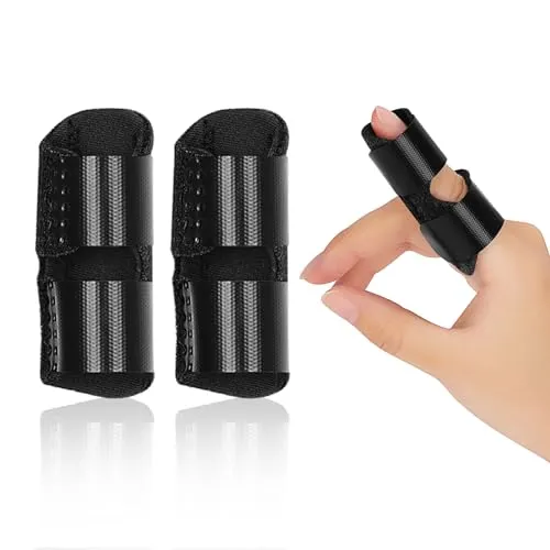 supregear Kinder Fingerschienen, 2 Stück Verstellbare Fingerstütze, Fingerstabilisator mit Eingebautes Aluminiumband für Gebrochene, Verstauchte, Sehnenentzündung und Geschwollene Finger, Schwarz
