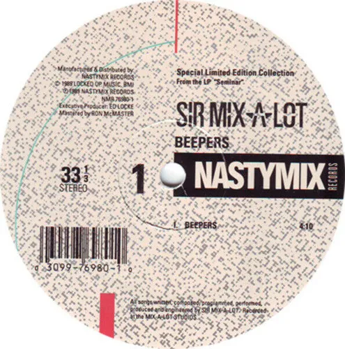 Sir Mix-A-Lot Beepers STILL SEALED, BLACK VINYL Vinyl Single 12inch NEW OVP