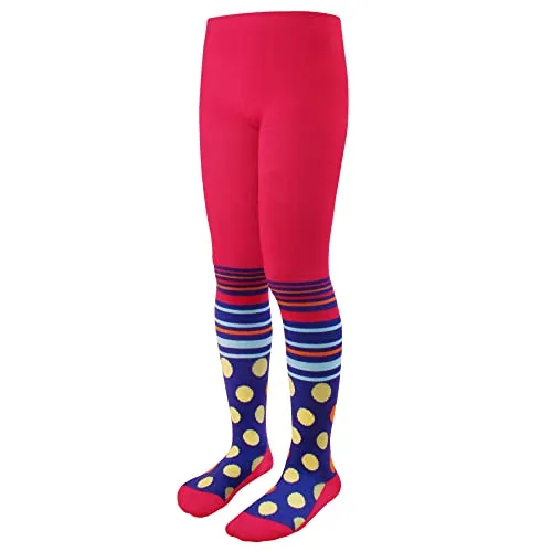 L&K-II 1 Paar Pack Strumpfhose für Mädchen Baumwolle Kinder Strumpfhose blickdicht Strumpfhosen Mädchen mit Punkte und Streifen Mustern Mehrfarbig 2763E 134-140