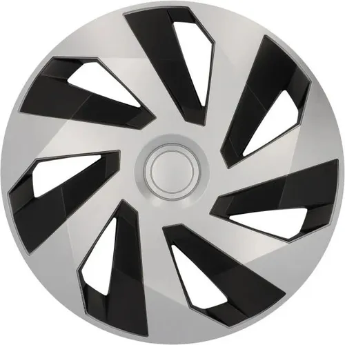 Cartrend Radzierblenden Flow 35 cm (14 Zoll) - stilvolle Radkappen in Silber und Schwarz - Radkappen & Stahlfelgenringe, 4 Stück mit modernem Design für einen individuellen Look Ihres Fahrzeugs.