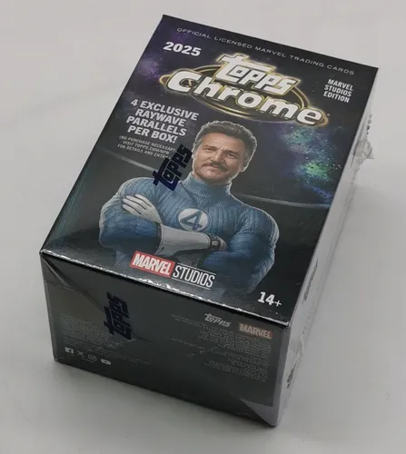 Topps Chrome Marvel Studios 2025 - Value Box - Erlebe die erste Topps Marvel Studios Chrome Value Box mit 200 einzigartigen Karten. Entdecke limitierte Parallels und Autogramme, die die Action und Emotionen aus dem Marvel Cinematic Universe lebendig machen!