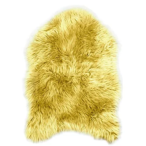 Teppich Wölkchen – Flauschiger Hochflor-Teppich Schlafzimmer - Schaffell Kunstfell Lammfell - Bettvorleger & Läufer - weicher Fellteppich - rutschfeste Stuhlauflage - Gelb - 55x80cm