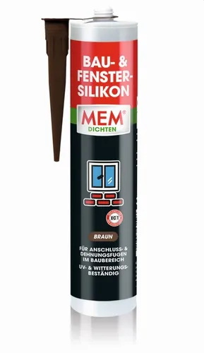 MEM Bau- & Fenster-Silikon, 300 ml - Braun - Dicht- & Spachtelmassen, lösemittelfreies Silikon für dauerhafte, elastische Fugen im Innen- und Außenbereich, UV- und witterungsbeständig, ideal für Fenster und Türen.