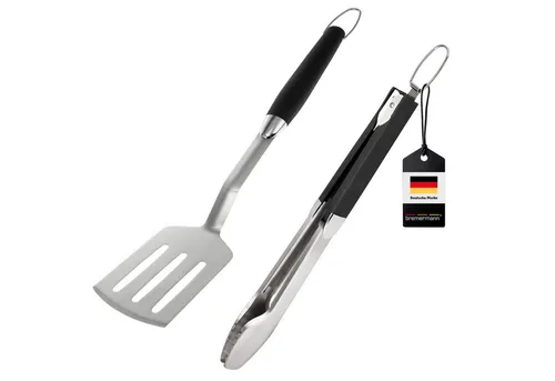 bremermann Grill-Besteck 2tlg. // Zange und Wender // langes Grillzubehör aus Edelstahl mit Softgriff