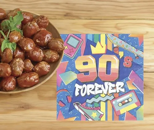 FIESTAS GUIRCA | 12 Servietten aus den 90ern (16x16 cm) - Tischdekoration für Partys und Feiern - Ideal für Events und Feste - Mehrfarbig