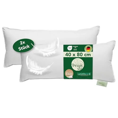 DREAMSTAR Daunenkissen 40 x 80 cm | 3-Kammer Kopfkissen Set | Hochwertige Daunen & Federn - Das 3-Kammer Daunenkopfkissen bietet individuelle Unterstützung für alle Schlaftypen. Mit atmungsaktivem Bezug aus 100% Baumwolle für ein angenehmes Liegegefühl. Geprüfte Qualität für erholsamen Schlaf.