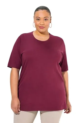 Ulla Popken Damen T-Shirt, Rundhalsausschnitt, Relaxed, Halbarm, Dunkle Beere, 66-68 EU